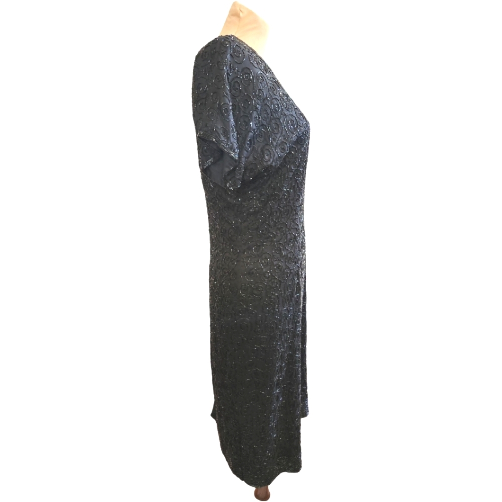 VINTAGE 1980s SISTER MAX Beaded Silk Sheath Cocktail Dress - Size M - Picture 5 of 10